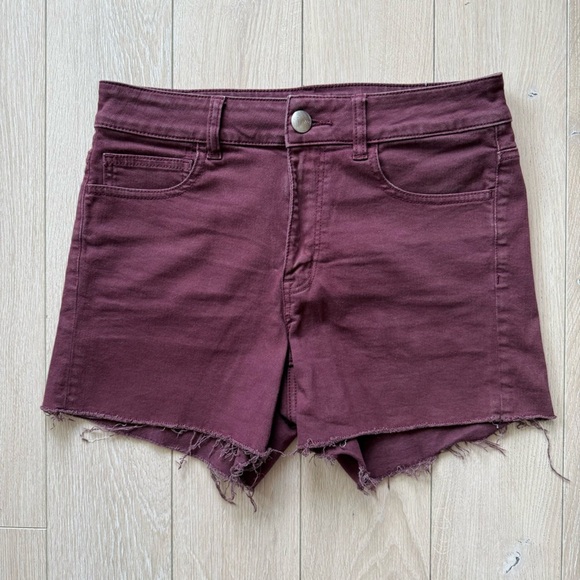 American Eagle High Rise Shortie Super Stretch Shorts in Burgundy Women’s Size 8 - Picture 1 of 9